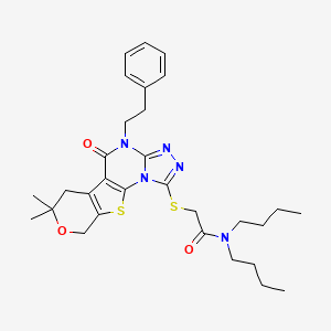 N,N-dibutyl-2-[[12,12-dimethyl-8-oxo-7-(2-phenylethyl)-13-oxa-16-thia-2,4,5,7-tetrazatetracyclo[7.7.0.02,6.010,15]hexadeca-1(9),3,5,10(15)-tetraen-3-yl]sulfanyl]acetamide