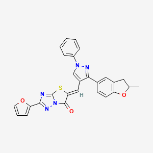 molecular formula C27H19N5O3S B11576050 (5Z)-2-(furan-2-yl)-5-{[3-(2-methyl-2,3-dihydro-1-benzofuran-5-yl)-1-phenyl-1H-pyrazol-4-yl]methylidene}[1,3]thiazolo[3,2-b][1,2,4]triazol-6(5H)-one 