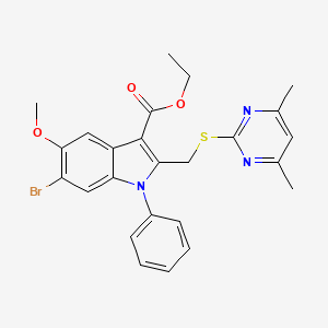 molecular formula C25H24BrN3O3S B11576167 ethyl 6-bromo-2-{[(4,6-dimethylpyrimidin-2-yl)sulfanyl]methyl}-5-methoxy-1-phenyl-1H-indole-3-carboxylate 