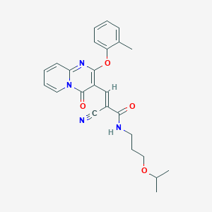 molecular formula C25H26N4O4 B11576173 (2E)-2-cyano-3-[2-(2-methylphenoxy)-4-oxo-4H-pyrido[1,2-a]pyrimidin-3-yl]-N-[3-(propan-2-yloxy)propyl]prop-2-enamide 