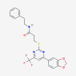 3-{[4-(1,3-benzodioxol-5-yl)-6-(trifluoromethyl)pyrimidin-2-yl]sulfanyl}-N-(2-phenylethyl)propanamide