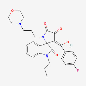 molecular formula C28H30FN3O5 B11576249 3'-[(4-fluorophenyl)carbonyl]-4'-hydroxy-1'-[3-(morpholin-4-yl)propyl]-1-propylspiro[indole-3,2'-pyrrole]-2,5'(1H,1'H)-dione 