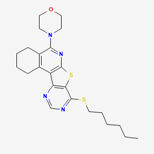 molecular formula C23H30N4OS2 B11576294 4-(13-hexylsulfanyl-11-thia-9,14,16-triazatetracyclo[8.7.0.02,7.012,17]heptadeca-1,7,9,12,14,16-hexaen-8-yl)morpholine 