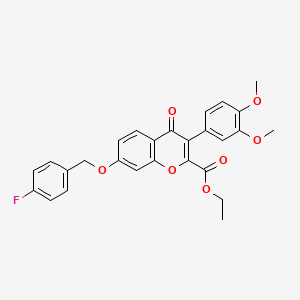 molecular formula C27H23FO7 B11576423 ethyl 3-(3,4-dimethoxyphenyl)-7-[(4-fluorobenzyl)oxy]-4-oxo-4H-chromene-2-carboxylate 