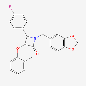 1-(1,3-Benzodioxol-5-ylmethyl)-4-(4-fluorophenyl)-3-(2-methylphenoxy)azetidin-2-one