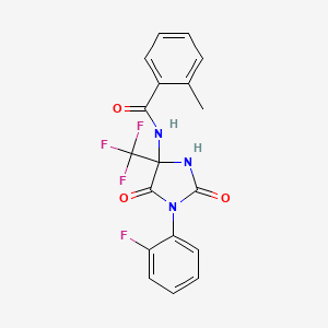 molecular formula C18H13F4N3O3 B11576493 N-[1-(2-fluorophenyl)-2,5-dioxo-4-(trifluoromethyl)imidazolidin-4-yl]-2-methylbenzamide 