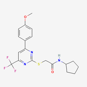 molecular formula C19H20F3N3O2S B11576495 N-cyclopentyl-2-{[4-(4-methoxyphenyl)-6-(trifluoromethyl)pyrimidin-2-yl]sulfanyl}acetamide 