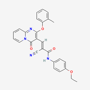 molecular formula C27H22N4O4 B11576537 (2E)-2-cyano-N-(4-ethoxyphenyl)-3-[2-(2-methylphenoxy)-4-oxo-4H-pyrido[1,2-a]pyrimidin-3-yl]prop-2-enamide 