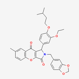 2-(1,3-Benzodioxol-5-ylmethyl)-1-[3-ethoxy-4-(3-methylbutoxy)phenyl]-7-methyl-1,2-dihydrochromeno[2,3-c]pyrrole-3,9-dione