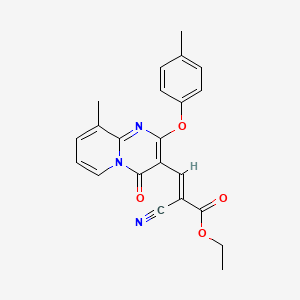 molecular formula C22H19N3O4 B11576605 ethyl (2E)-2-cyano-3-[9-methyl-2-(4-methylphenoxy)-4-oxo-4H-pyrido[1,2-a]pyrimidin-3-yl]prop-2-enoate 