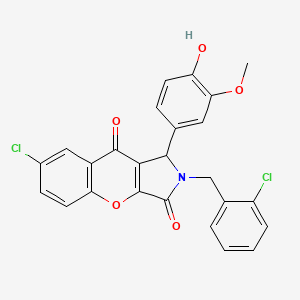 molecular formula C25H17Cl2NO5 B11576624 7-Chloro-2-(2-chlorobenzyl)-1-(4-hydroxy-3-methoxyphenyl)-1,2-dihydrochromeno[2,3-c]pyrrole-3,9-dione 