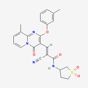 molecular formula C24H22N4O5S B11576628 (2E)-2-cyano-N-(1,1-dioxidotetrahydrothiophen-3-yl)-3-[9-methyl-2-(3-methylphenoxy)-4-oxo-4H-pyrido[1,2-a]pyrimidin-3-yl]prop-2-enamide 