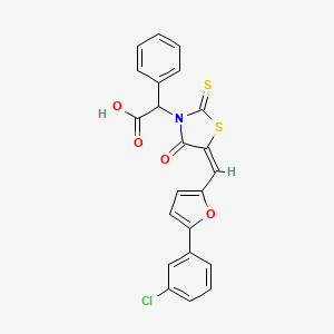 molecular formula C22H14ClNO4S2 B11576689 ((5E)-5-{[5-(3-chlorophenyl)-2-furyl]methylene}-4-oxo-2-thioxo-1,3-thiazolidin-3-yl)(phenyl)acetic acid 