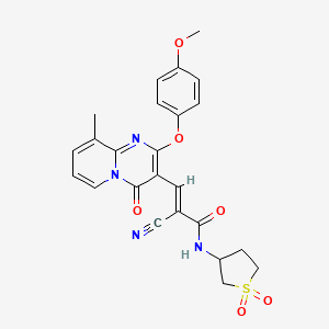 molecular formula C24H22N4O6S B11576774 (2E)-2-cyano-N-(1,1-dioxidotetrahydrothiophen-3-yl)-3-[2-(4-methoxyphenoxy)-9-methyl-4-oxo-4H-pyrido[1,2-a]pyrimidin-3-yl]prop-2-enamide 