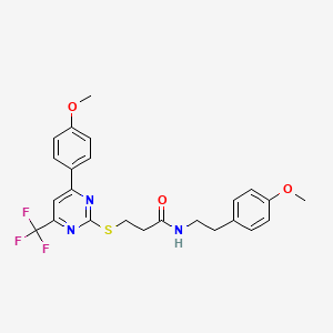 molecular formula C24H24F3N3O3S B11576865 N-[2-(4-methoxyphenyl)ethyl]-3-{[4-(4-methoxyphenyl)-6-(trifluoromethyl)pyrimidin-2-yl]sulfanyl}propanamide 