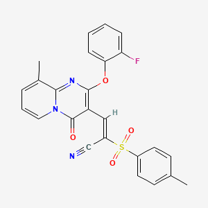 molecular formula C25H18FN3O4S B11576951 (2E)-3-[2-(2-fluorophenoxy)-9-methyl-4-oxo-4H-pyrido[1,2-a]pyrimidin-3-yl]-2-[(4-methylphenyl)sulfonyl]prop-2-enenitrile 