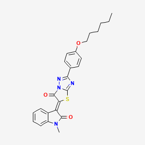 molecular formula C25H24N4O3S B11577014 (3Z)-3-{2-[4-(hexyloxy)phenyl]-6-oxo[1,3]thiazolo[3,2-b][1,2,4]triazol-5(6H)-ylidene}-1-methyl-1,3-dihydro-2H-indol-2-one 