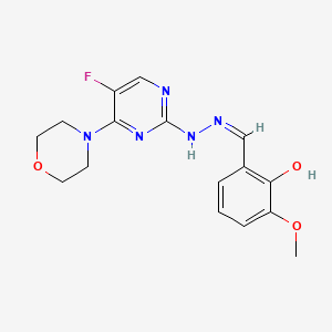 molecular formula C16H18FN5O3 B11577243 2-[(Z)-{2-[5-fluoro-4-(morpholin-4-yl)pyrimidin-2-yl]hydrazinylidene}methyl]-6-methoxyphenol 