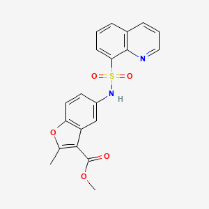 molecular formula C20H16N2O5S B11577246 Methyl 2-methyl-5-[(quinolin-8-ylsulfonyl)amino]-1-benzofuran-3-carboxylate 