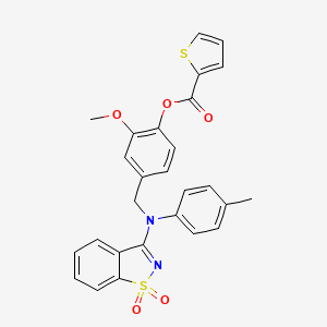 4-{[(1,1-Dioxido-1,2-benzothiazol-3-yl)(4-methylphenyl)amino]methyl}-2-methoxyphenyl thiophene-2-carboxylate