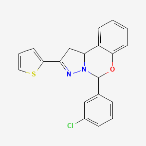 molecular formula C20H15ClN2OS B11577301 5-(3-Chlorophenyl)-2-(thiophen-2-yl)-1,10b-dihydropyrazolo[1,5-c][1,3]benzoxazine 