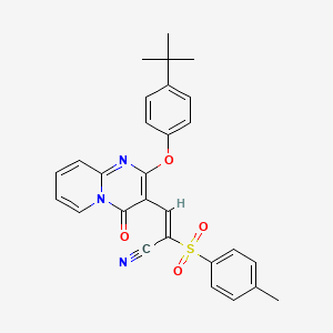 molecular formula C28H25N3O4S B11577314 (2E)-3-[2-(4-tert-butylphenoxy)-4-oxo-4H-pyrido[1,2-a]pyrimidin-3-yl]-2-[(4-methylphenyl)sulfonyl]prop-2-enenitrile 