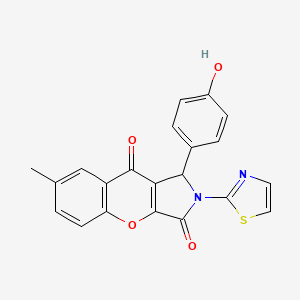 molecular formula C21H14N2O4S B11577321 1-(4-Hydroxyphenyl)-7-methyl-2-(1,3-thiazol-2-yl)-1,2-dihydrochromeno[2,3-c]pyrrole-3,9-dione 