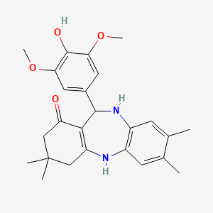 molecular formula C25H30N2O4 B11577345 6-(4-hydroxy-3,5-dimethoxyphenyl)-2,3,9,9-tetramethyl-6,8,10,11-tetrahydro-5H-benzo[b][1,4]benzodiazepin-7-one 