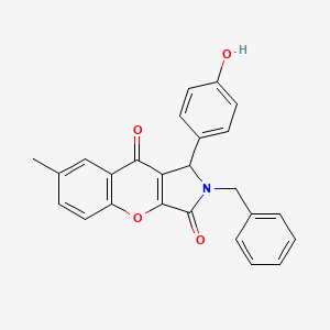 molecular formula C25H19NO4 B11577376 2-Benzyl-1-(4-hydroxyphenyl)-7-methyl-1,2-dihydrochromeno[2,3-c]pyrrole-3,9-dione 