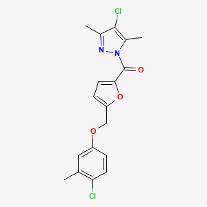 molecular formula C18H16Cl2N2O3 B11577379 (4-chloro-3,5-dimethyl-1H-pyrazol-1-yl){5-[(4-chloro-3-methylphenoxy)methyl]furan-2-yl}methanone 