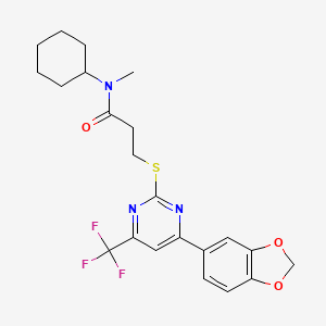 3-{[4-(1,3-benzodioxol-5-yl)-6-(trifluoromethyl)pyrimidin-2-yl]sulfanyl}-N-cyclohexyl-N-methylpropanamide