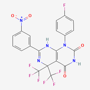 molecular formula C20H10F7N5O4 B11577506 1-(4-fluorophenyl)-7-(3-nitrophenyl)-5,5-bis(trifluoromethyl)-5,8-dihydropyrimido[4,5-d]pyrimidine-2,4(1H,3H)-dione 