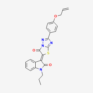 molecular formula C24H20N4O3S B11577514 (3Z)-3-{6-oxo-2-[4-(prop-2-en-1-yloxy)phenyl][1,3]thiazolo[3,2-b][1,2,4]triazol-5(6H)-ylidene}-1-propyl-1,3-dihydro-2H-indol-2-one 