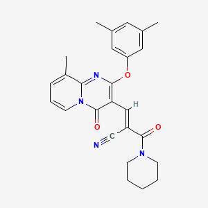 molecular formula C26H26N4O3 B11577577 (2E)-3-[2-(3,5-dimethylphenoxy)-9-methyl-4-oxo-4H-pyrido[1,2-a]pyrimidin-3-yl]-2-(piperidin-1-ylcarbonyl)prop-2-enenitrile 