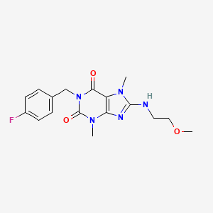 molecular formula C17H20FN5O3 B11577578 1-(4-fluorobenzyl)-8-[(2-methoxyethyl)amino]-3,7-dimethyl-3,7-dihydro-1H-purine-2,6-dione 