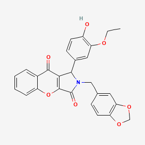 molecular formula C27H21NO7 B11577597 2-(1,3-Benzodioxol-5-ylmethyl)-1-(3-ethoxy-4-hydroxyphenyl)-1,2-dihydrochromeno[2,3-c]pyrrole-3,9-dione 