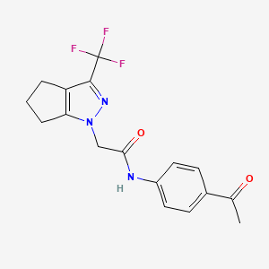 molecular formula C17H16F3N3O2 B11577638 N-(4-acetylphenyl)-2-[3-(trifluoromethyl)-5,6-dihydrocyclopenta[c]pyrazol-1(4H)-yl]acetamide 