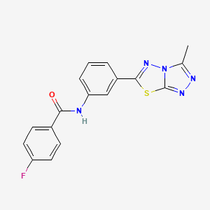 molecular formula C17H12FN5OS B11577726 4-Fluoro-N-(3-{3-methyl-[1,2,4]triazolo[3,4-B][1,3,4]thiadiazol-6-YL}phenyl)benzamide 