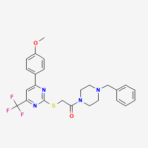 molecular formula C25H25F3N4O2S B11577745 1-(4-Benzylpiperazin-1-yl)-2-{[4-(4-methoxyphenyl)-6-(trifluoromethyl)pyrimidin-2-yl]sulfanyl}ethanone 