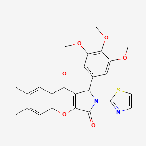 molecular formula C25H22N2O6S B11577757 6,7-Dimethyl-2-(1,3-thiazol-2-yl)-1-(3,4,5-trimethoxyphenyl)-1,2-dihydrochromeno[2,3-c]pyrrole-3,9-dione 