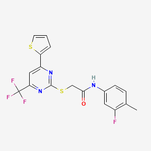 N-(3-fluoro-4-methylphenyl)-2-{[4-(thiophen-2-yl)-6-(trifluoromethyl)pyrimidin-2-yl]sulfanyl}acetamide