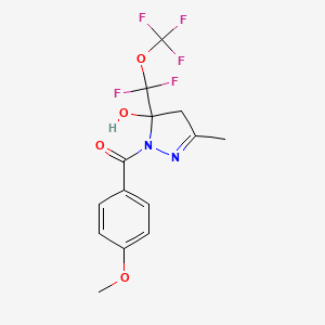 molecular formula C14H13F5N2O4 B11577804 {5-[difluoro(trifluoromethoxy)methyl]-5-hydroxy-3-methyl-4,5-dihydro-1H-pyrazol-1-yl}(4-methoxyphenyl)methanone 