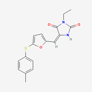 (5E)-3-ethyl-5-({5-[(4-methylphenyl)sulfanyl]furan-2-yl}methylidene)imidazolidine-2,4-dione