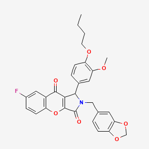 2-(1,3-Benzodioxol-5-ylmethyl)-1-(4-butoxy-3-methoxyphenyl)-7-fluoro-1,2-dihydrochromeno[2,3-c]pyrrole-3,9-dione