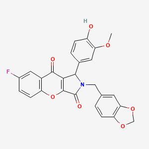 molecular formula C26H18FNO7 B11577833 2-(1,3-Benzodioxol-5-ylmethyl)-7-fluoro-1-(4-hydroxy-3-methoxyphenyl)-1,2-dihydrochromeno[2,3-c]pyrrole-3,9-dione 