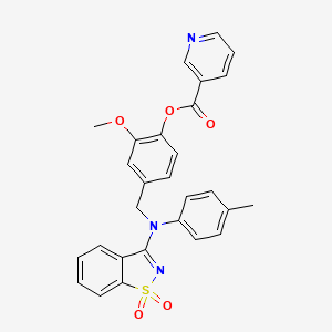 4-{[(1,1-Dioxido-1,2-benzothiazol-3-yl)(4-methylphenyl)amino]methyl}-2-methoxyphenyl pyridine-3-carboxylate