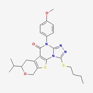 molecular formula C24H28N4O3S2 B11577975 3-butylsulfanyl-7-(4-methoxyphenyl)-12-propan-2-yl-13-oxa-16-thia-2,4,5,7-tetrazatetracyclo[7.7.0.02,6.010,15]hexadeca-1(9),3,5,10(15)-tetraen-8-one 