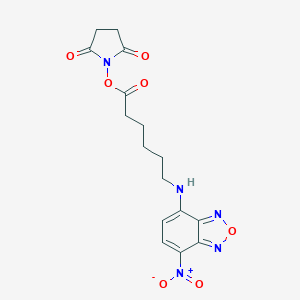 molecular formula C16H17N5O7 B115780 Hexanoic acid, 6-[(7-nitro-2,1,3-benzoxadiazol-4-yl)amino]-, 2,5-dioxo-1-pyrrolidinyl ester CAS No. 145195-58-0