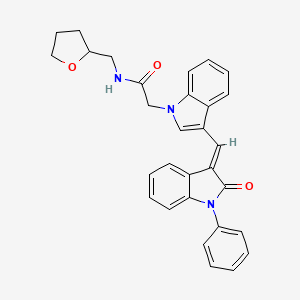 2-{3-[(E)-(2-oxo-1-phenyl-1,2-dihydro-3H-indol-3-ylidene)methyl]-1H-indol-1-yl}-N-(tetrahydrofuran-2-ylmethyl)acetamide