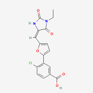 4-chloro-3-{5-[(E)-(1-ethyl-2,5-dioxoimidazolidin-4-ylidene)methyl]furan-2-yl}benzoic acid